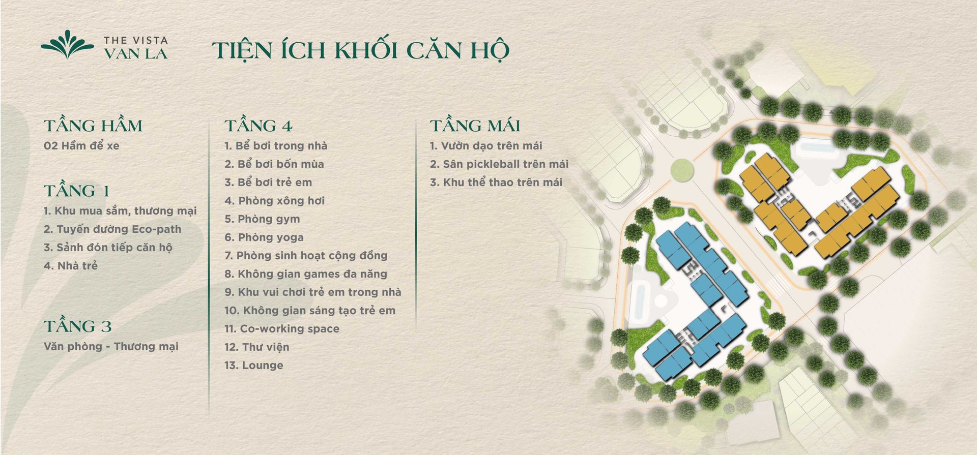 Mặt bằng tiện ích The Vista Văn La
