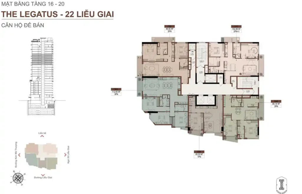 Mặt bằng căn hộ để ở The Legatus tầng 16 đến 20