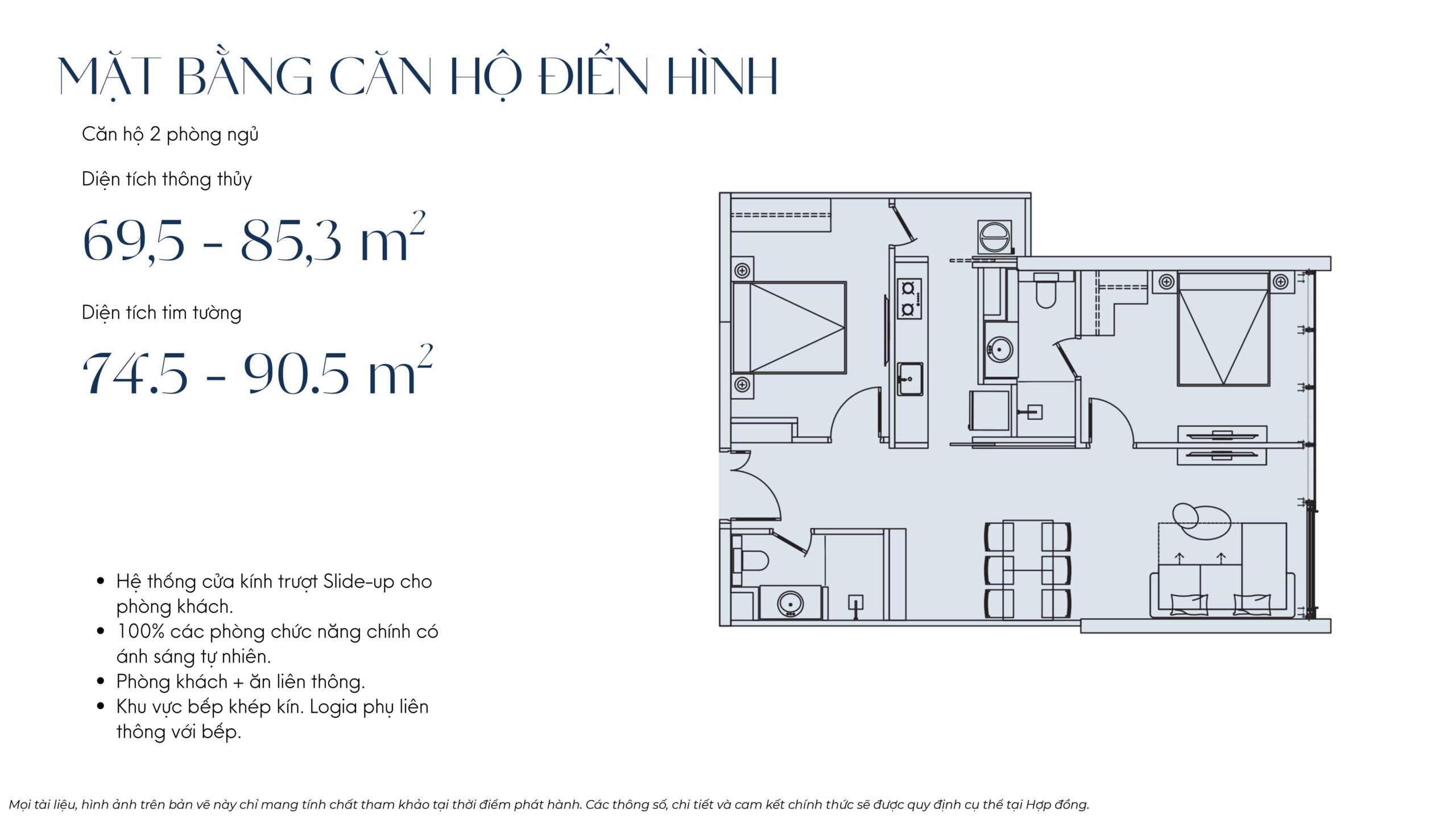 Mặt bằng căn hộ 2 phòng ngủ D’. Diamant Bleu