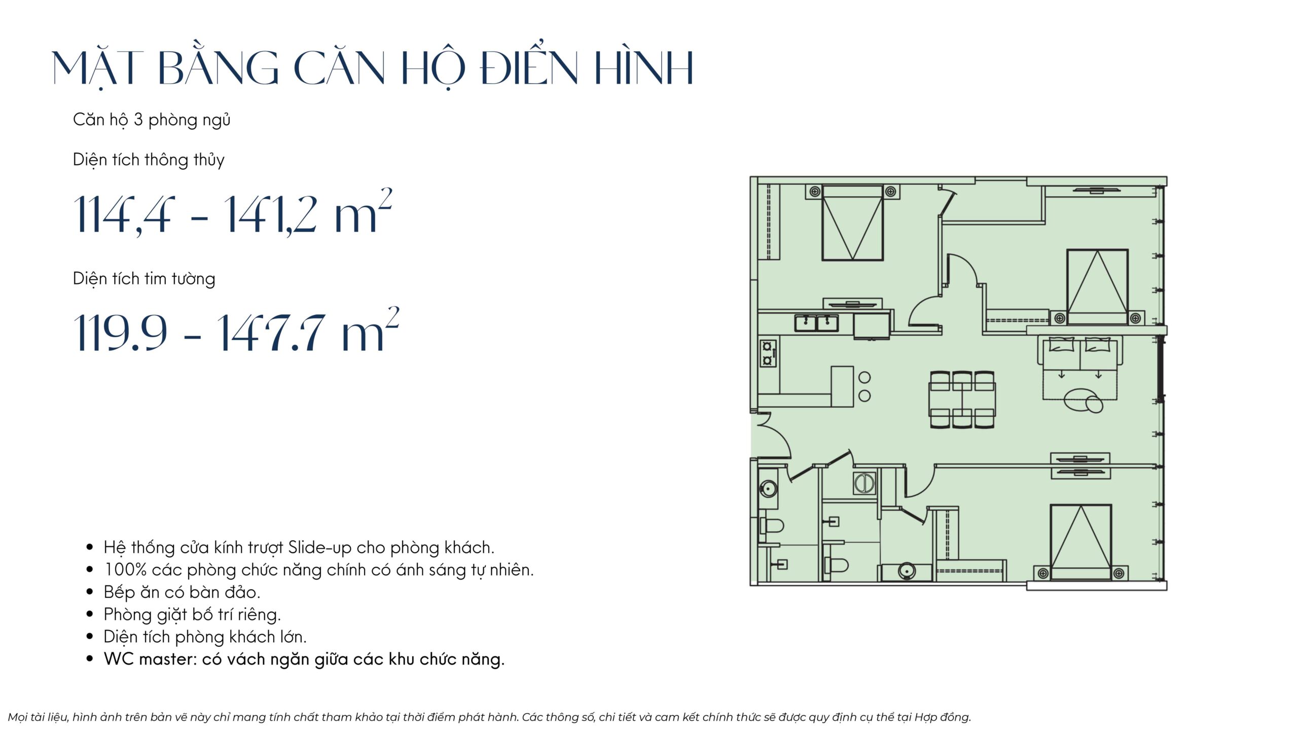 Mặt bằng căn hộ 3 phòng ngủ D’. Diamant Bleu